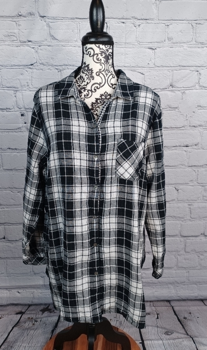 J. Jill women's plaid print button front lined plus size 2x top pockets B10